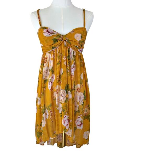 FREE PEOPLE Mirage Convertible Tunic Tank Top Dress Hi Low Yellow Floral Boho S - Picture 2 of 10
